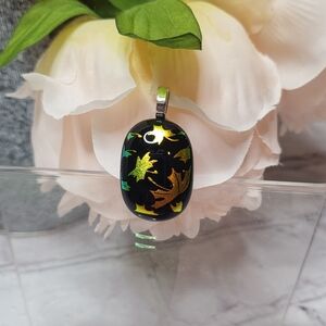 Dichroic Glass Fall Leaf Pendant Necklace